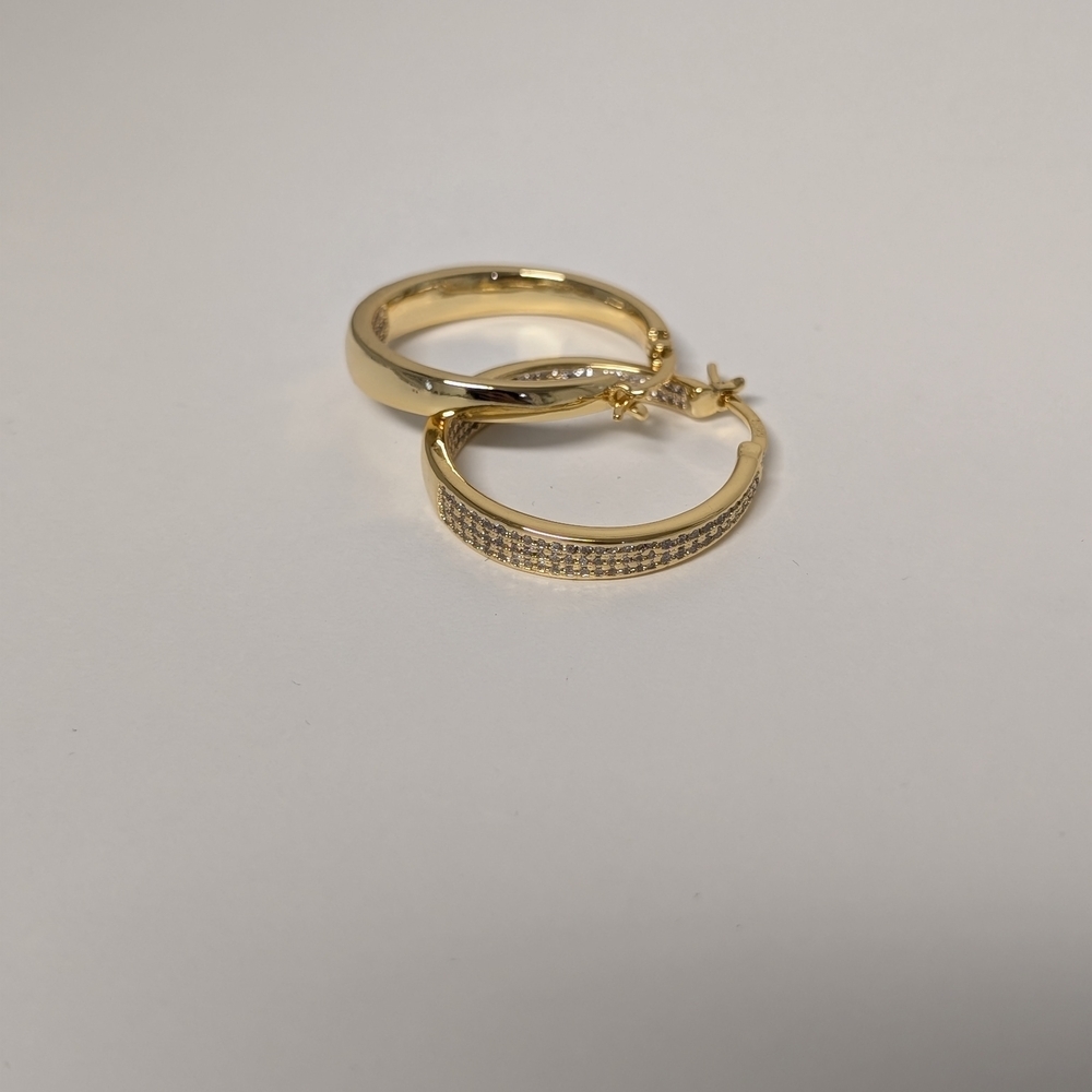 Gold Tone Pavé Hoop Earrings - Classic Women's Jewelry